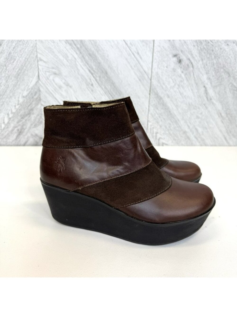Fly London Platform Ankle Booties Boots Shoes Womens Size 37 US 7 Brown Leather